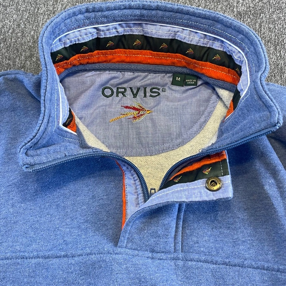 Orvis Pullover Quarter Zip Mock Neck Sweater Casual Comfy‎ Blue Mens M